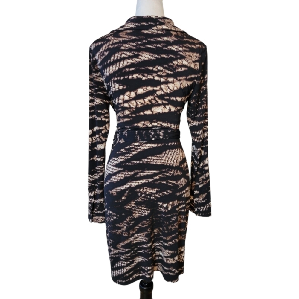 Calvin Klein Animal Print‎ Belted Faux Wrap Jersey Knit Dress Size 10 - Picture 2 of 3